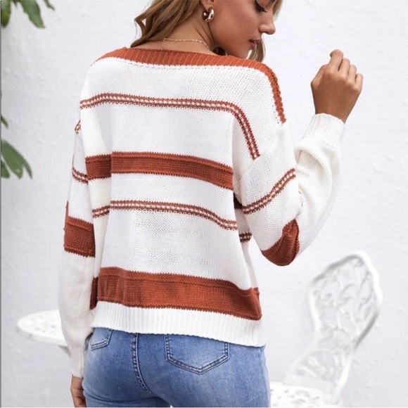 SHEIN V-Neck Striped Knit Sweater - NWOT - Picture 4 of 5